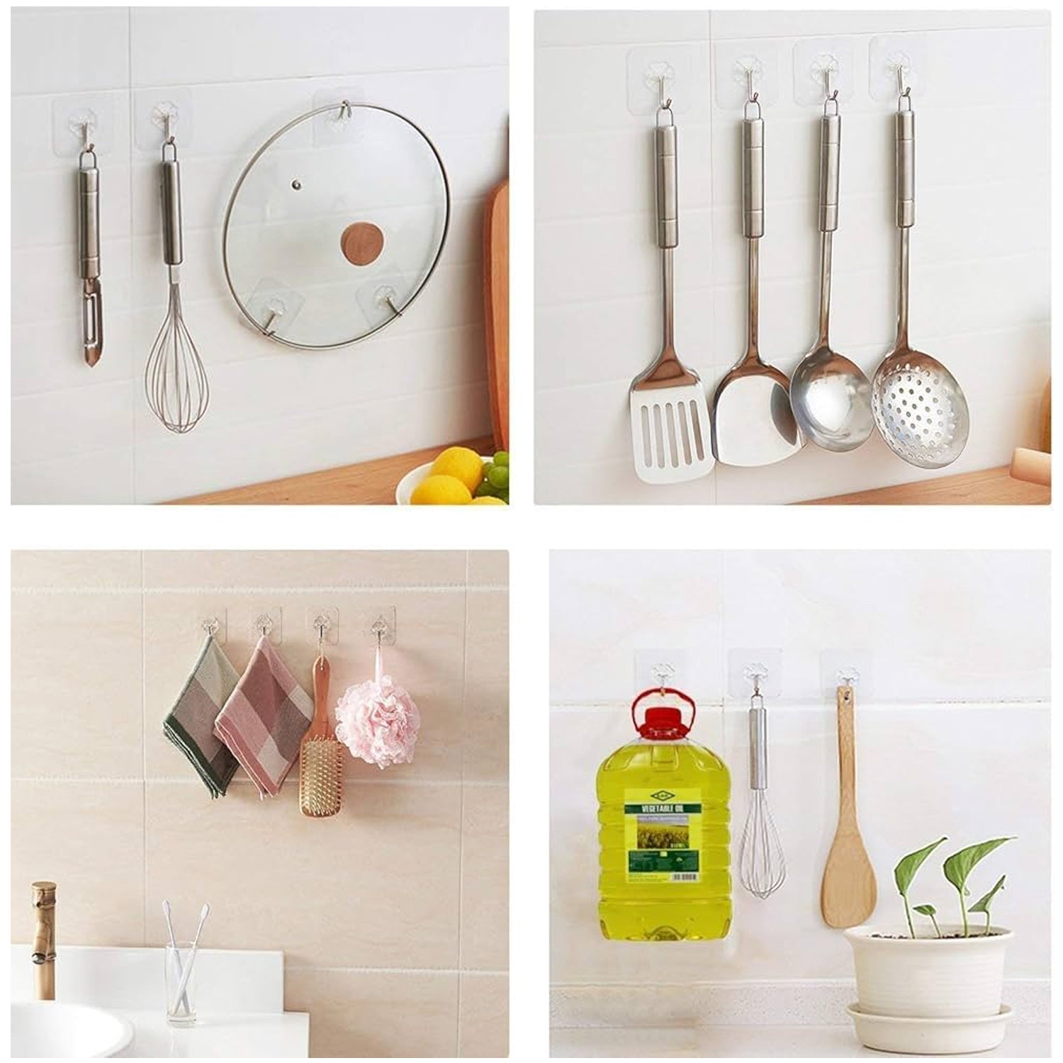 Self Adhesive Transparent Sticky Plastic & Stainless Steel Wall Hooks (10 Pcs Set) Self Adhesive Transparent Sticky Plastic & Stainless Steel Wall Hooks (10 Pcs Set)